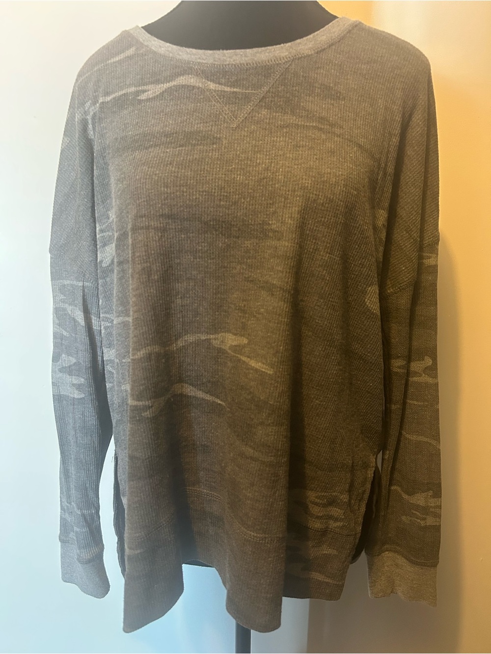 Z Supply Gray Camouflage Crewneck Sweater